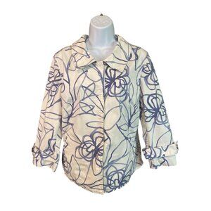 Sigrid Olsen Abstract Floral Jacket Blue White Sz 12 Y2K Preppy Chic Retro